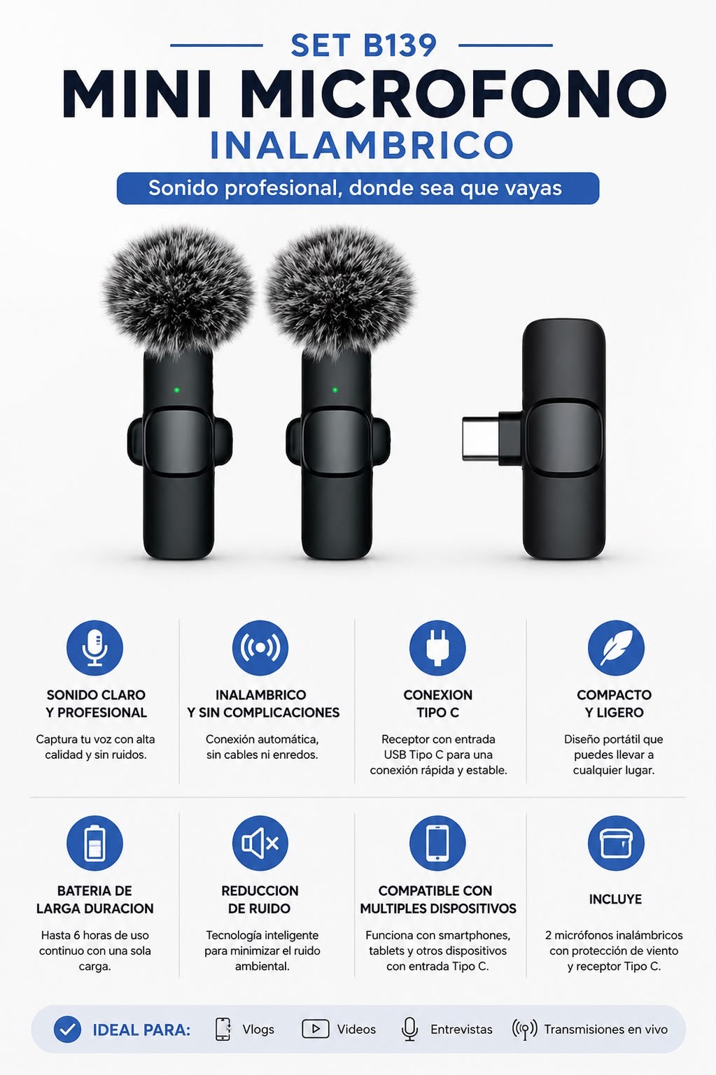 Micrófono Inalámbrico Dual para Creadores – “VoxPro Duo”