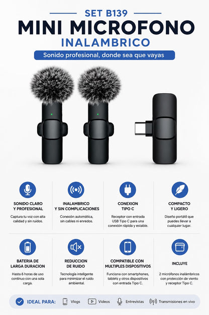 Micrófono Inalámbrico Dual para Creadores – “VoxPro Duo”