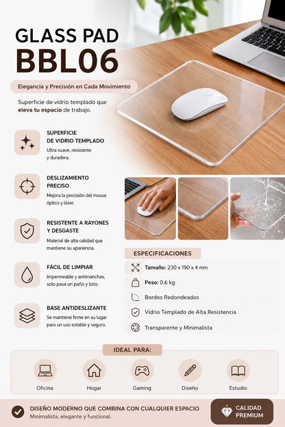 Mousepad de Cristal Templado – “ClearDesk Glass Pad”