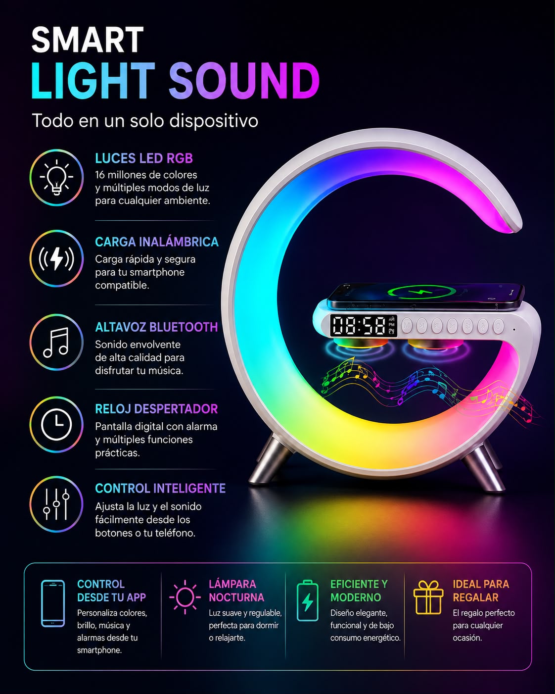 Lume G — Lámpara Inteligente con Cargador y Bocina